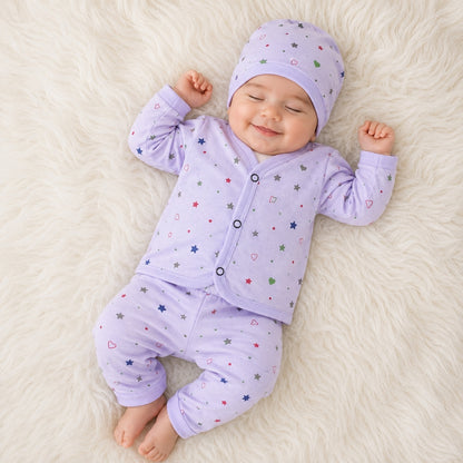Newborn 3-Piece Cotton Outfit - Purple Starry