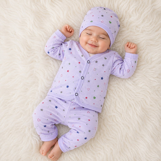 Newborn 3-Piece Cotton Outfit - Purple Starry