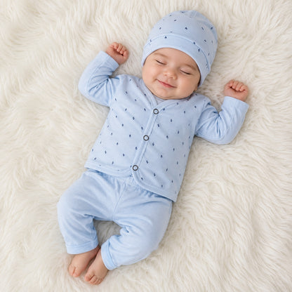 Newborn 3-Piece Cotton Outfit - Blue Heat