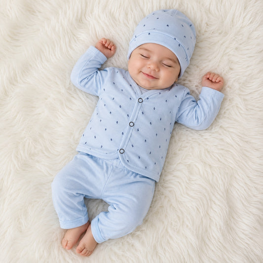 Newborn 3-Piece Cotton Outfit - Blue Heat