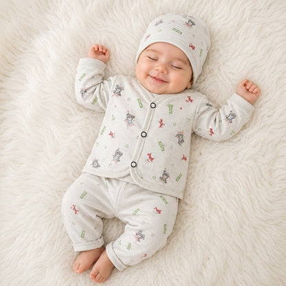 Newborn 3-Piece Cotton Outfit - Grey Bear