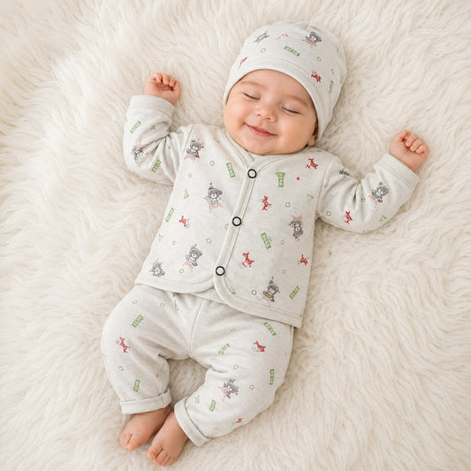 Newborn 3-Piece Cotton Outfit - Grey Bear