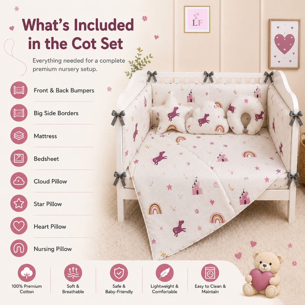Premium Baby Cot Bedding Set - Unicorn