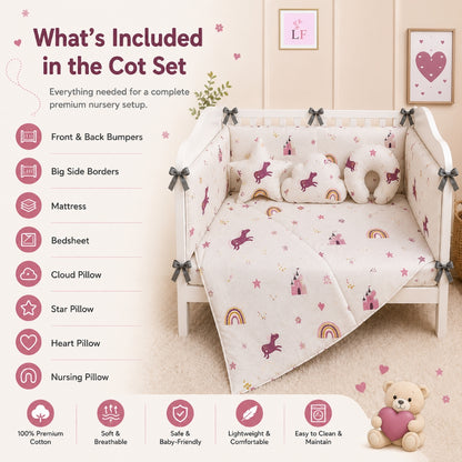 Premium Baby Cot Bedding Set - Unicorn