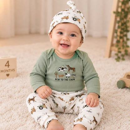 Premium Baby Full-Sleeve Bodysuit 3-Piece Set - Farm Friends