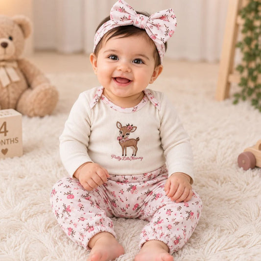 Premium Baby Full-Sleeve Bodysuit 3-Piece Set - Floral