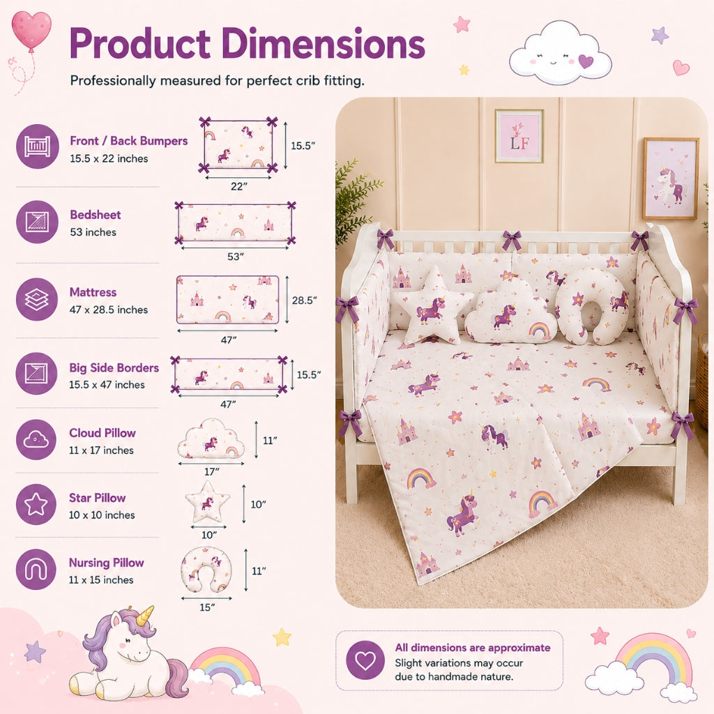 Premium Baby Cot Bedding Set - Unicorn
