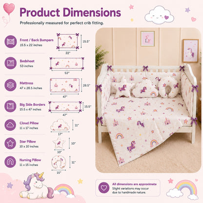 Premium Baby Cot Bedding Set - Unicorn