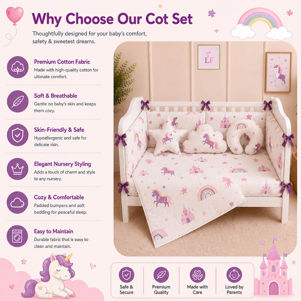 Premium Baby Cot Bedding Set - Unicorn