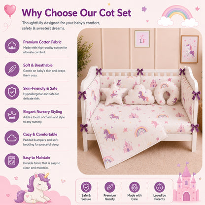 Premium Baby Cot Bedding Set - Unicorn