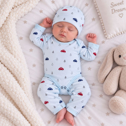 Premium 3-Piece Baby Bodysuit Set | "Car" Theme - Green