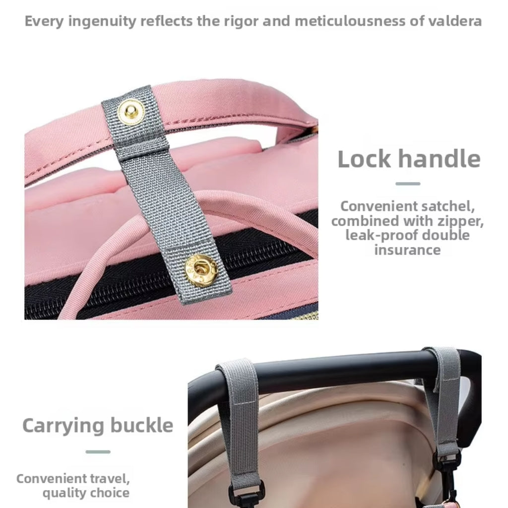 Baby Bag & Convertible (Portable Cot, & Changing Mat) - Dusty Rose-Grey