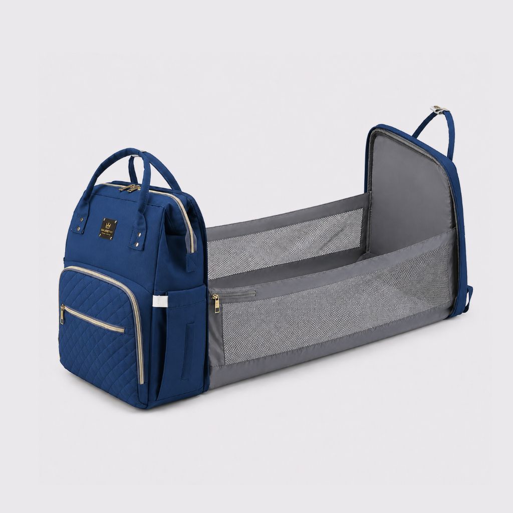 Baby Bag & Convertible (Portable Cot, & Changing Mat) - Navy Blue