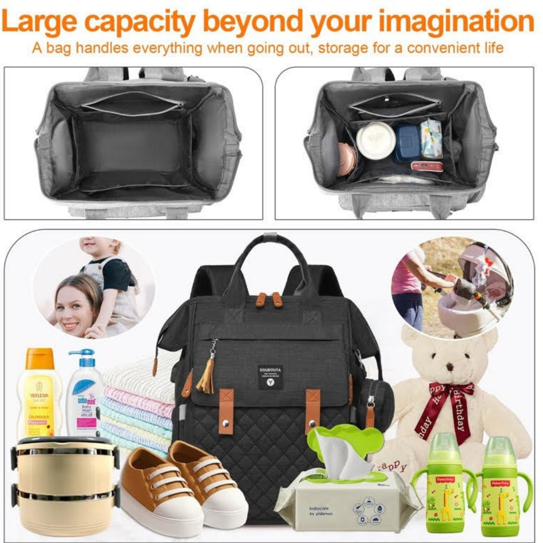 Multi-Function Baby Bag, Portable Cot & Changing Mat - Black