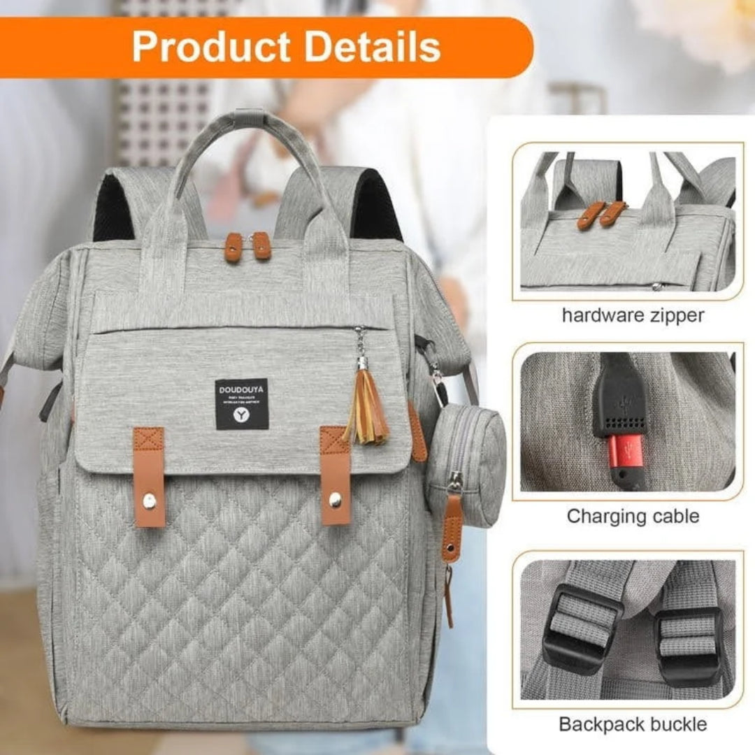 Multi-Function Baby Bag, Portable Cot & Changing Mat - Light Grey