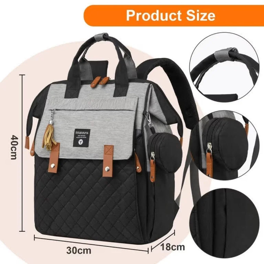 Multi-Function Baby Bag, Portable Cot & Changing Mat - Black-Grey