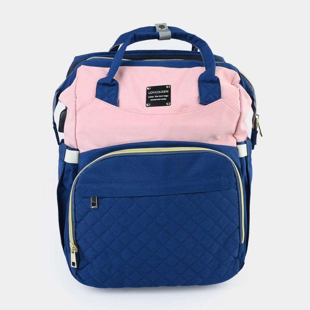 Baby Bag & Convertible (Portable Cot, & Changing Mat) - Navy Pink
