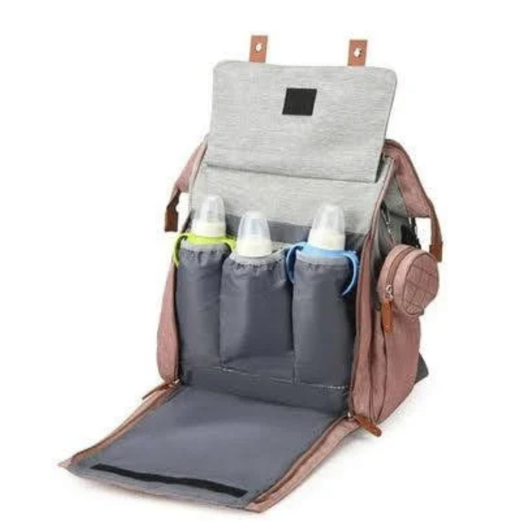 Multi-Function Baby Bag, Portable Cot & Changing Mat - Dusty Pink-Grey