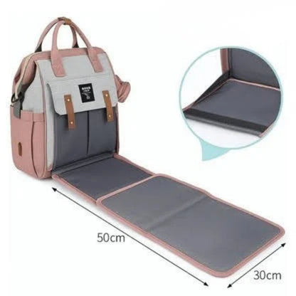 Multi-Function Baby Bag, Portable Cot & Changing Mat - Dusty Pink-Grey