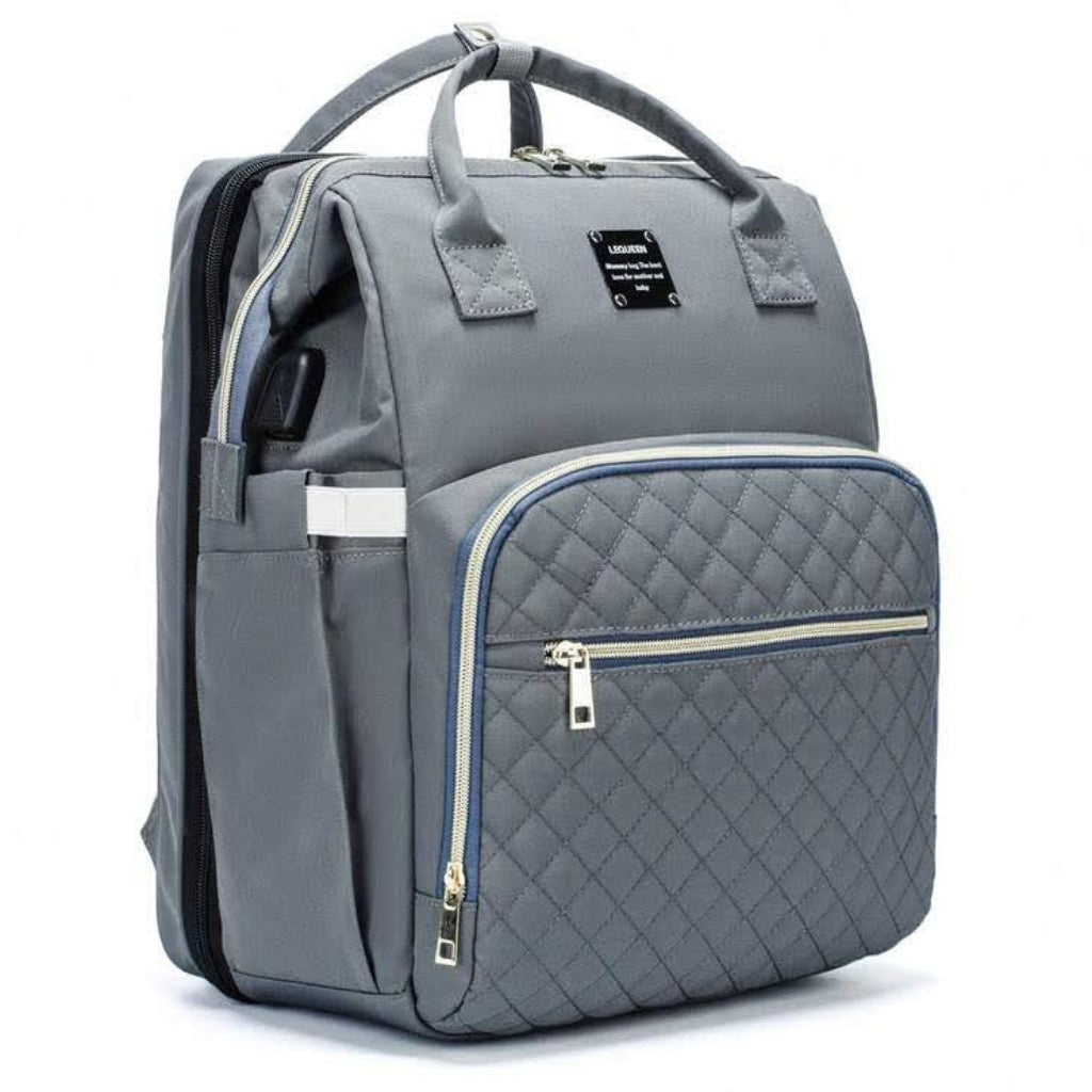Baby Bag & Convertible (Portable Cot, & Changing Mat) - Ash Grey