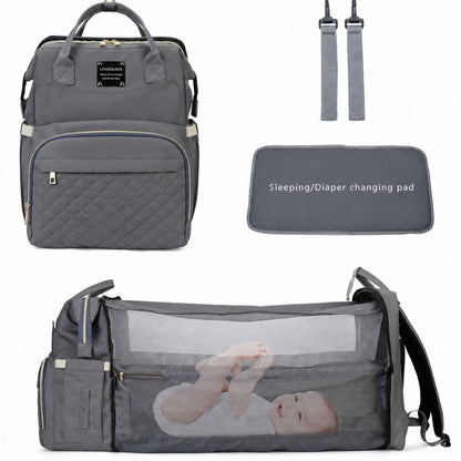 Baby Bag & Convertible (Portable Cot, & Changing Mat) - Ash Grey
