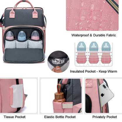 Baby Bag & Convertible (Portable Cot, & Changing Mat) - Dusty Rose-Grey