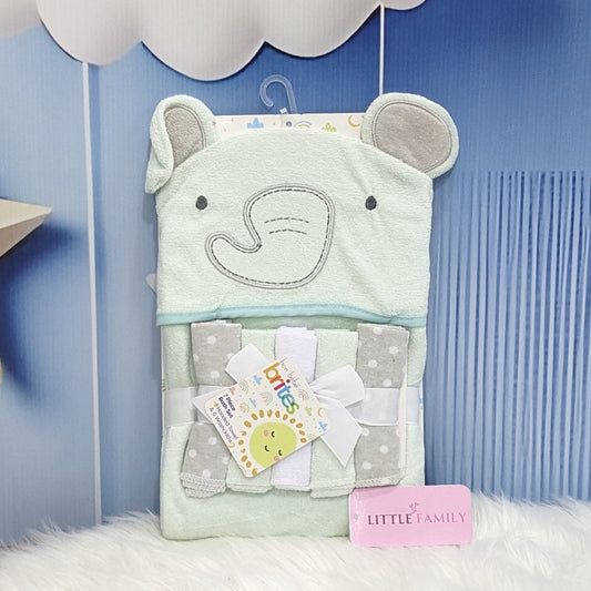 7-Piece Green Elephant Hooded Baby Bath Set