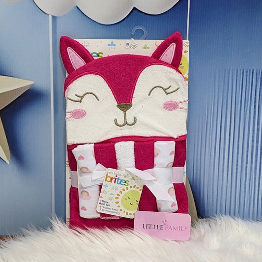 7-Piece Pink Fox Hooded Baby Bath Set