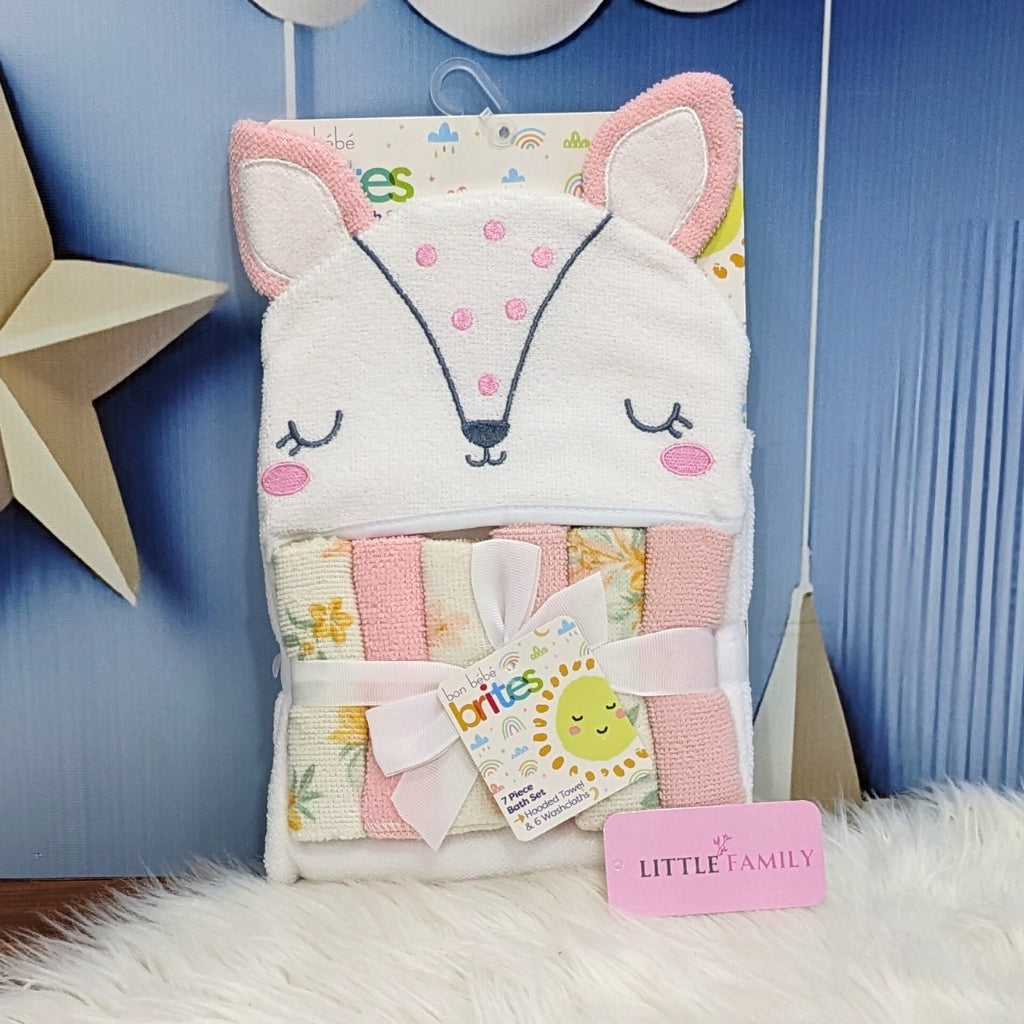 7-Piece Pink Kitty Hooded Baby Bath Set