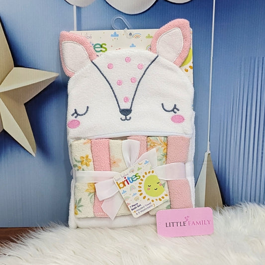 7-Piece Pink Kitty Hooded Baby Bath Set