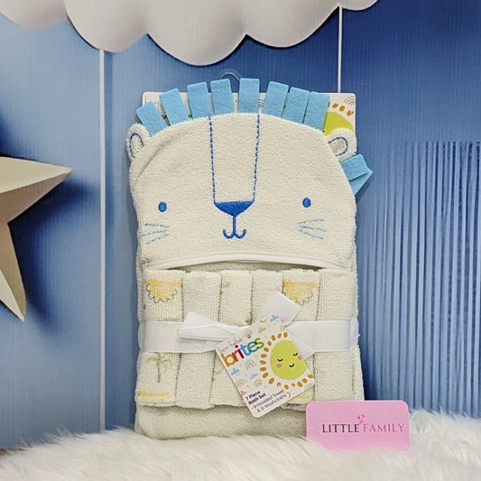 7-Piece Blue Leo Hooded Baby Bath Set