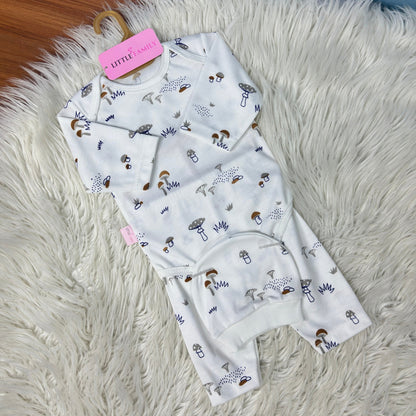 Premium 3-Piece Baby Bodysuit Set | "Little Mushrooms" Theme - White