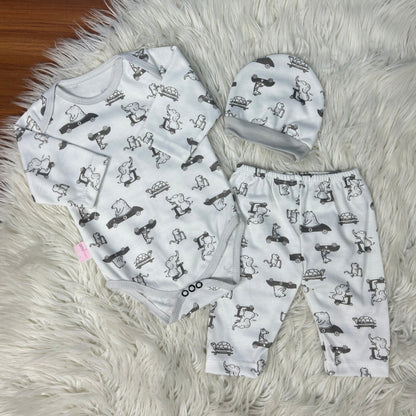 Premium 3-Piece Baby Bodysuit Set | "Tiny Drivers" Theme - Grey