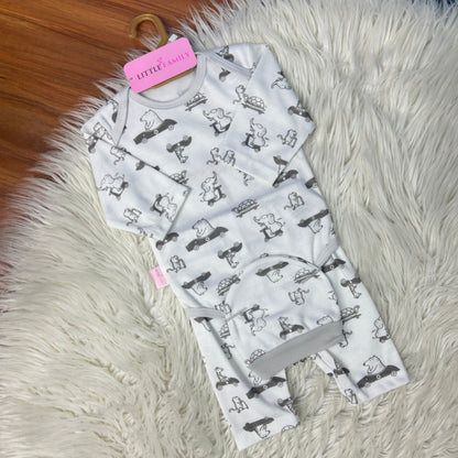 Premium 3-Piece Baby Bodysuit Set | "Tiny Drivers" Theme - Grey