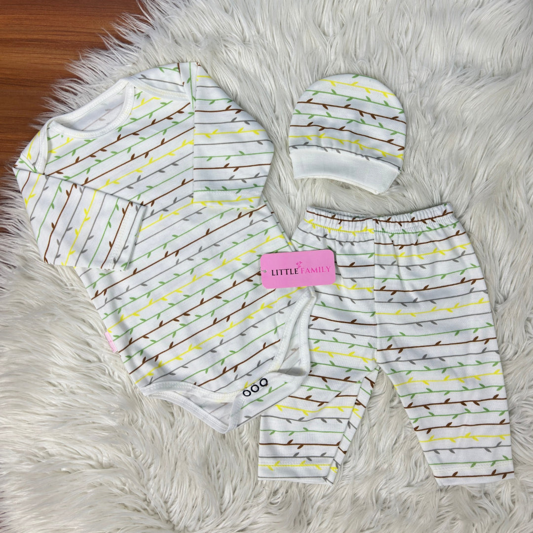Premium 3-Piece Baby Bodysuit Set | "Forest" Theme - White