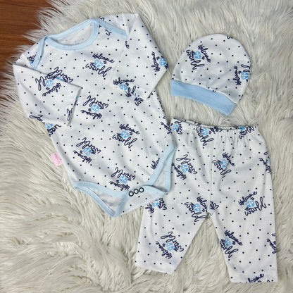 Premium 3-Piece Baby Bodysuit Set | "Welcome to the World" Theme - White