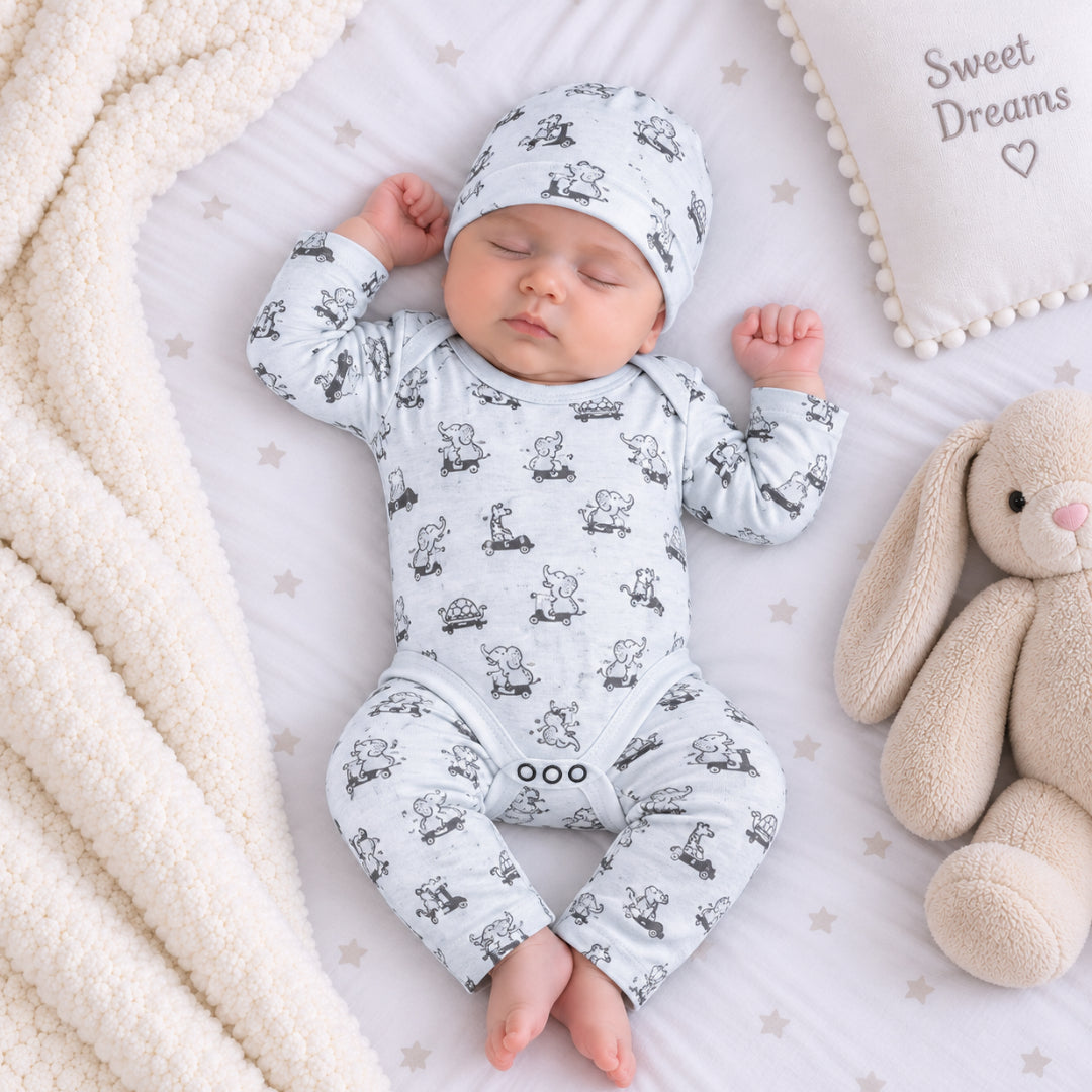 Premium 3-Piece Baby Bodysuit Set | "Tiny Drivers" Theme - Grey