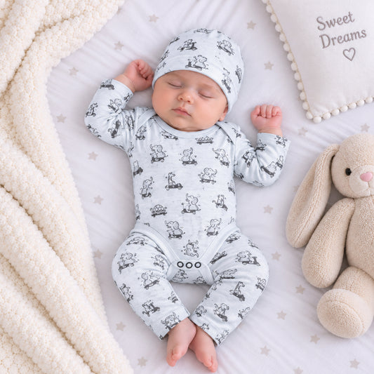 Premium 3-Piece Baby Bodysuit Set | "Tiny Drivers" Theme - Grey