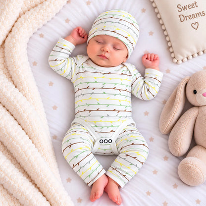 Premium 3-Piece Baby Bodysuit Set | "Forest" Theme - White