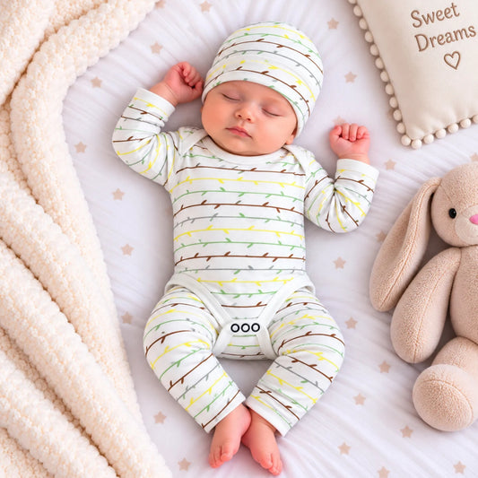 Premium 3-Piece Baby Bodysuit Set | "Forest" Theme - White