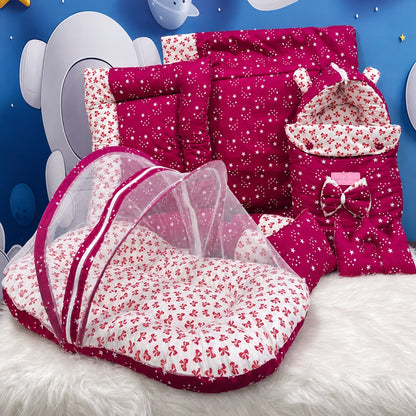 Starry Dreams Baby Bedding Set - 8 Pieces (Berry Rose)