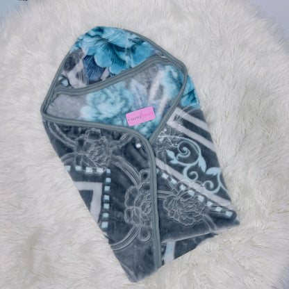 Premium Hooded Baby Blanket & Swaddle Wrap – Blue Grey
