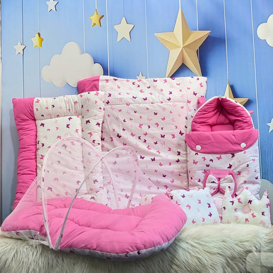 Pink Butterfly Theme Baby Bedding Set - 8 Pieces (Large)