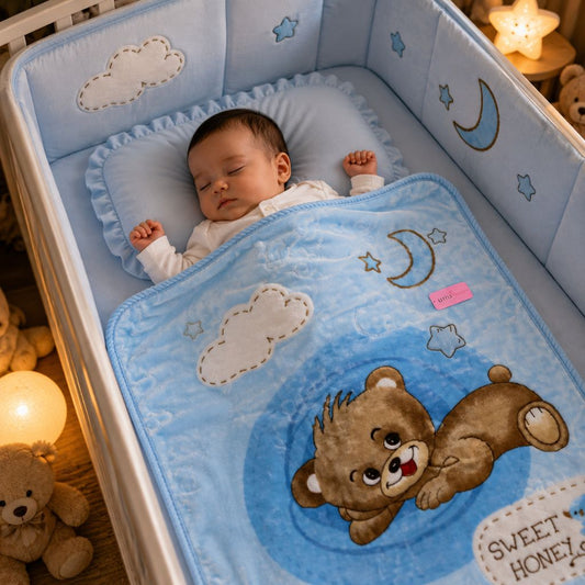 Premium Baby Blanket | "Honey Bear" Edition –  Celestial Blue