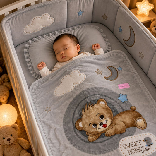 Premium Baby Blanket | "Honey Bear" Edition –  Mist Grey