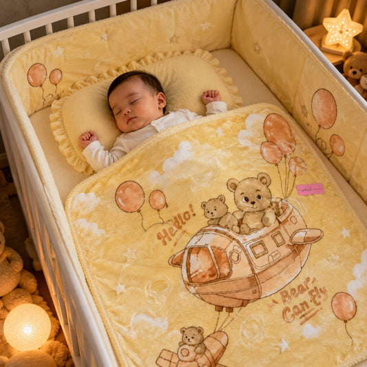 Premium Baby Blanket | "Teddy Sky Adventure" –  Golden Honey
