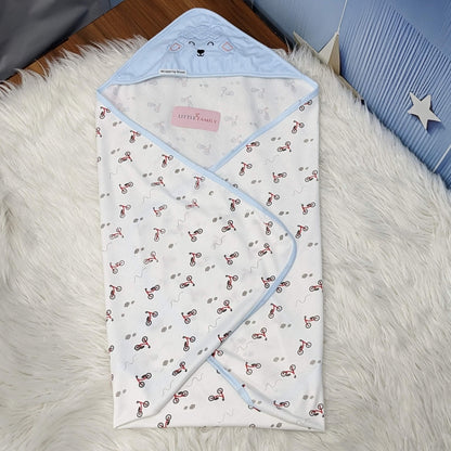 Premium Baby Hooded Wrapping Sheet | Blue Cycle - Cloud