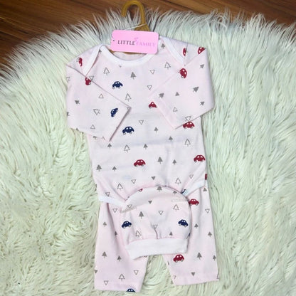 Premium 3-Piece Baby Bodysuit Set | "Car" Theme - Pink