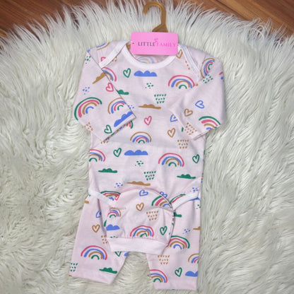 Premium 3-Piece Baby Bodysuit Set | "Rainbow" Theme - Pink