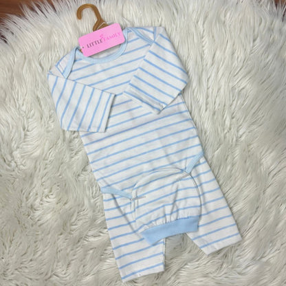 Premium 3-Piece Baby Bodysuit Set | Stripes - Blue